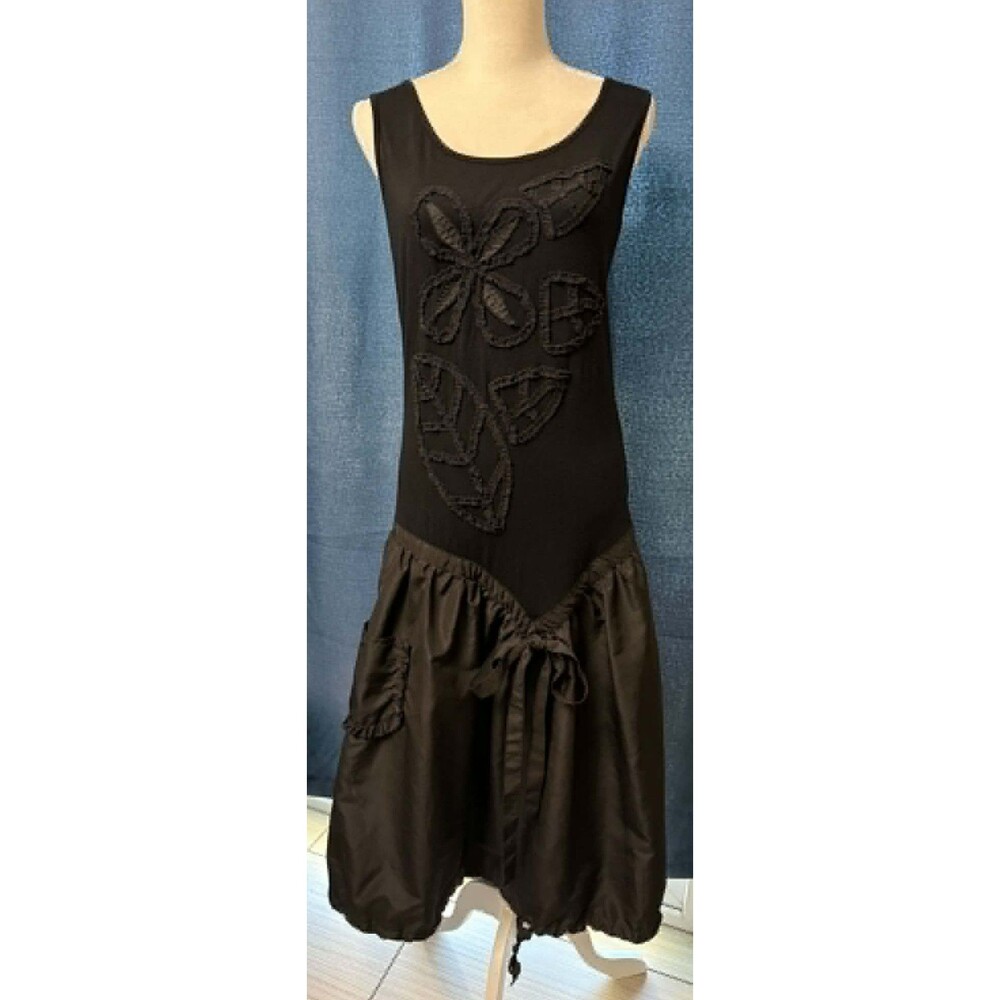 Pile Ou Face Paris Maxi Dress sz. T2 M Black Drop Waist Avant Garde Lagenlook